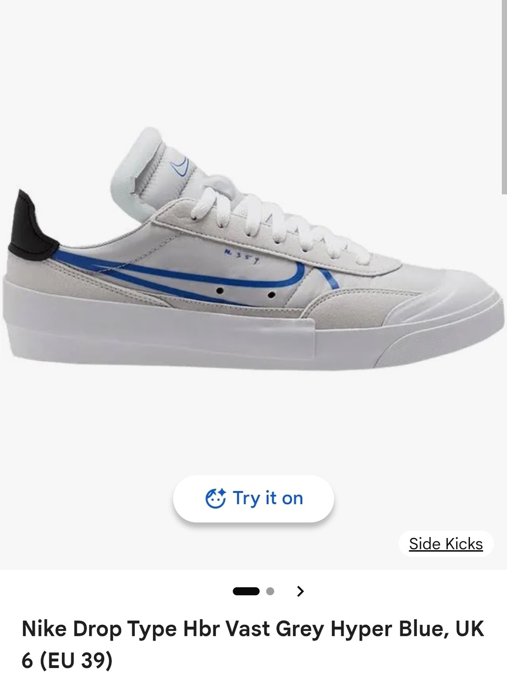 Nike Drop-Type Low Top Sneakers in White, Gray and Blue